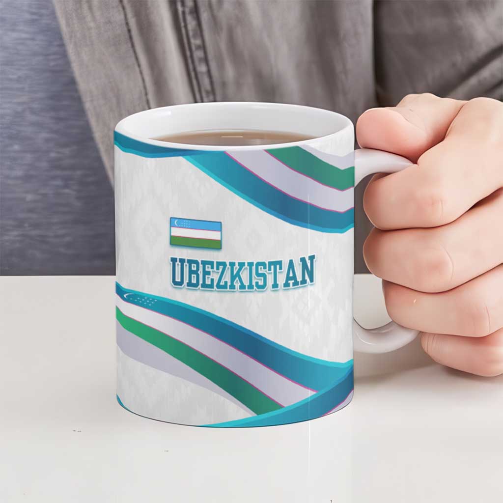 Uzbekistan Ceramic Mug with Ribbon Wave Design - Wonder Print Shop