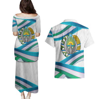 Uzbekistan Couples Matching Puletasi and Hawaiian Shirt with Ribbon Wave Design - Wonder Print Shop