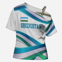 Uzbekistan Cross Shoulder Shirt with Ribbon Wave Design - Wonder Print Shop