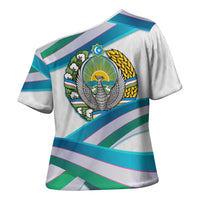 Uzbekistan Cross Shoulder Shirt with Ribbon Wave Design - Wonder Print Shop