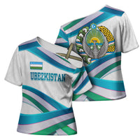 Uzbekistan Cross Shoulder Shirt with Ribbon Wave Design - Wonder Print Shop