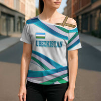 Uzbekistan Cross Shoulder Shirt with Ribbon Wave Design - Wonder Print Shop