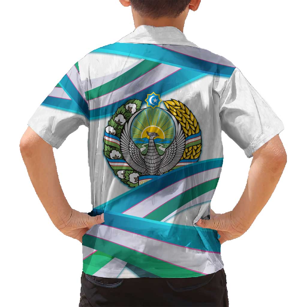 Uzbekistan Family Matching Long Sleeve Bodycon Dress and Hawaiian Shirt with Ribbon Wave Design - Wonder Print Shop