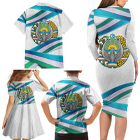 Uzbekistan Family Matching Long Sleeve Bodycon Dress and Hawaiian Shirt with Ribbon Wave Design - Wonder Print Shop