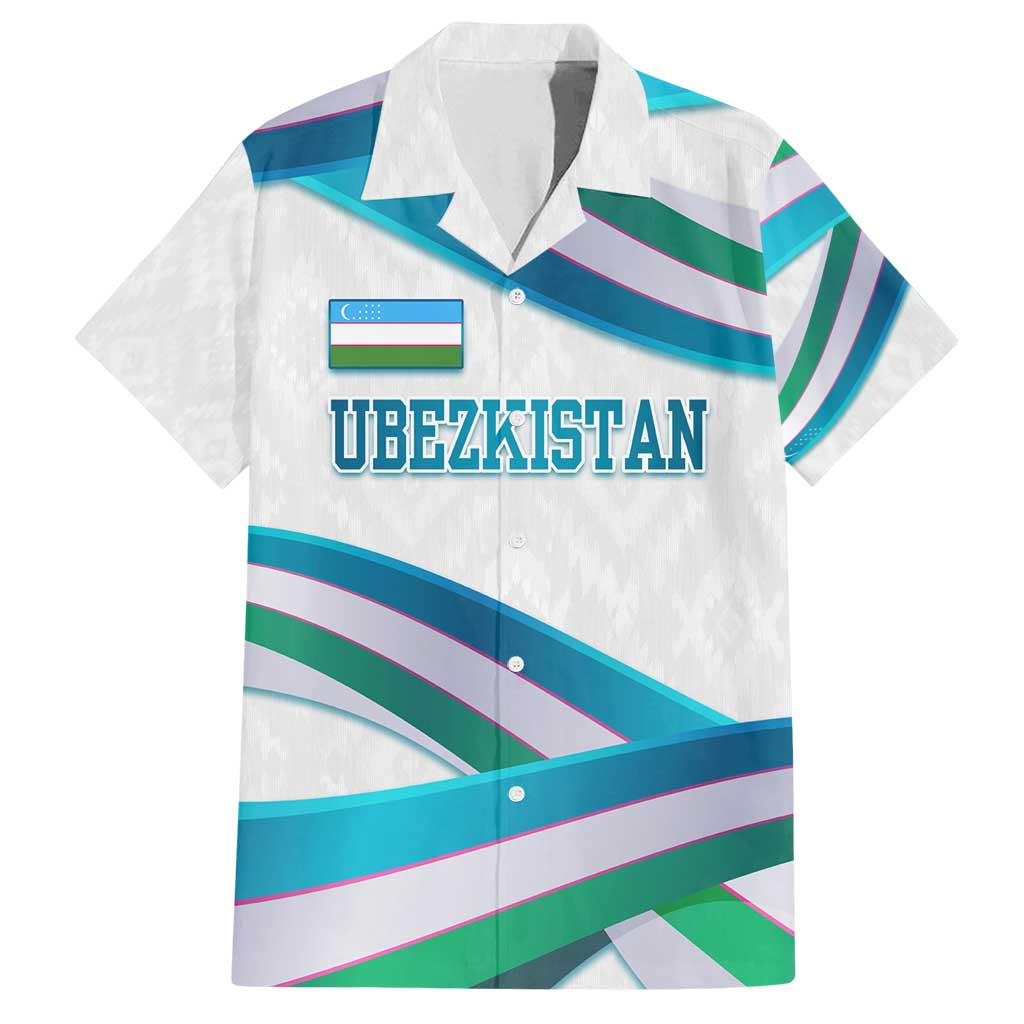 Uzbekistan Family Matching Long Sleeve Bodycon Dress and Hawaiian Shirt with Ribbon Wave Design - Wonder Print Shop