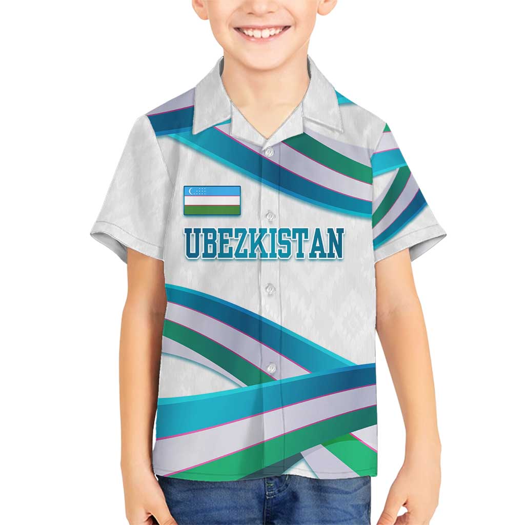 Uzbekistan Family Matching Long Sleeve Bodycon Dress and Hawaiian Shirt with Ribbon Wave Design - Wonder Print Shop