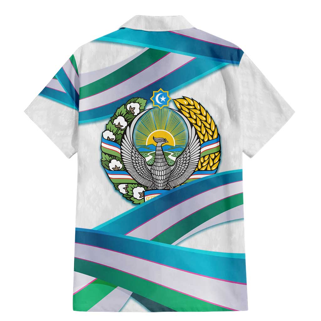 Uzbekistan Family Matching Mermaid Dress and Hawaiian Shirt with Ribbon Wave Design - Wonder Print Shop