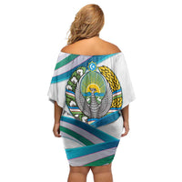 Uzbekistan Family Matching Off Shoulder Short Dress and Hawaiian Shirt with Ribbon Wave Design - Wonder Print Shop