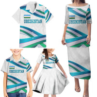Uzbekistan Family Matching Puletasi and Hawaiian Shirt with Ribbon Wave Design - Wonder Print Shop