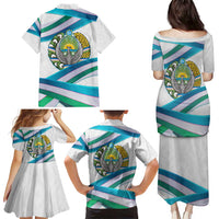 Uzbekistan Family Matching Puletasi and Hawaiian Shirt with Ribbon Wave Design - Wonder Print Shop