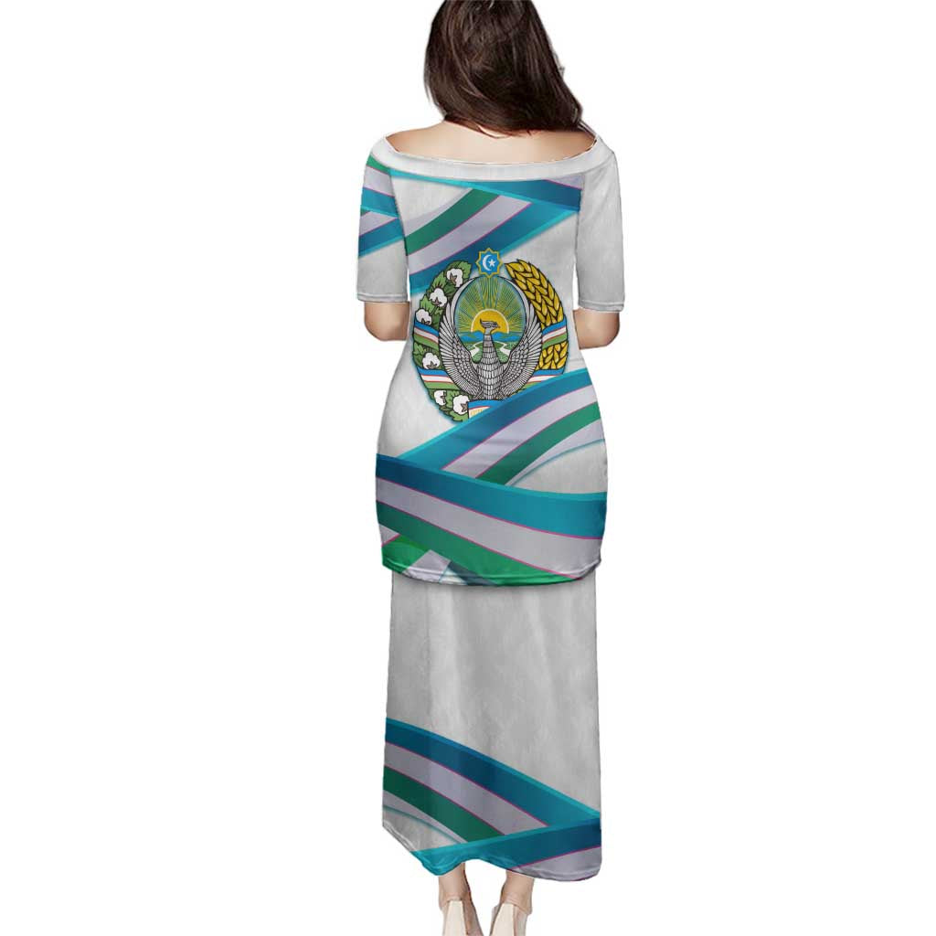 Uzbekistan Family Matching Puletasi and Hawaiian Shirt with Ribbon Wave Design - Wonder Print Shop