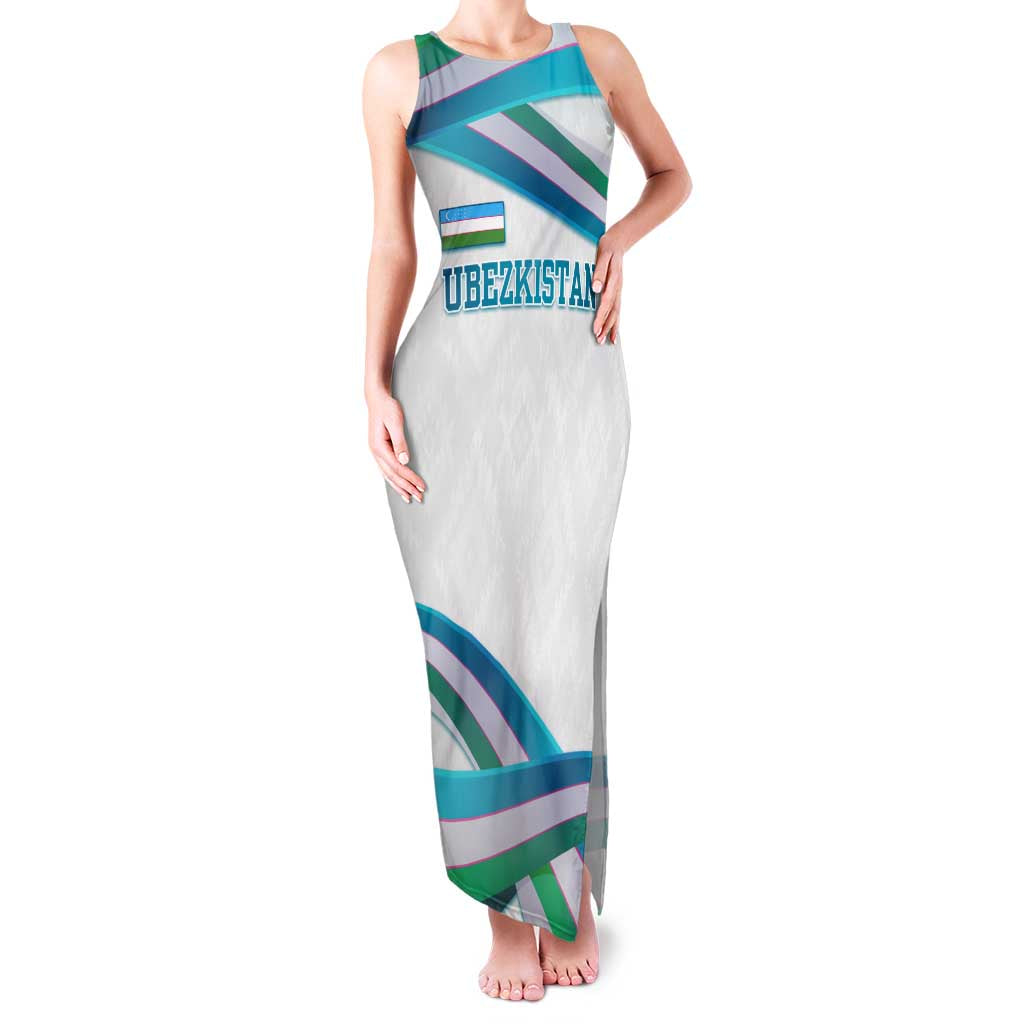 Uzbekistan Family Matching Tank Maxi Dress and Hawaiian Shirt with Ribbon Wave Design - Wonder Print Shop