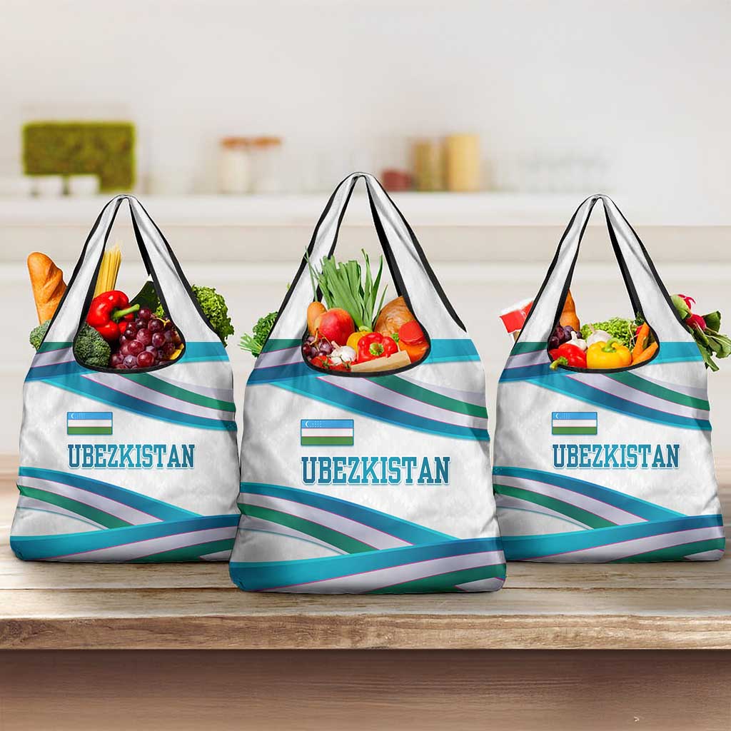 Uzbekistan Grocery Bag with Ribbon Wave Design - Wonder Print Shop