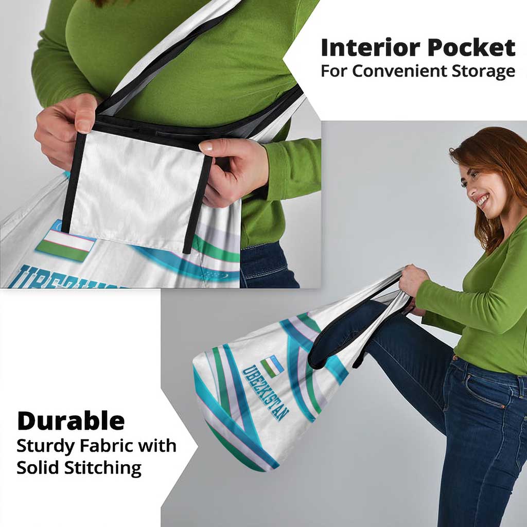 Uzbekistan Grocery Bag with Ribbon Wave Design - Wonder Print Shop