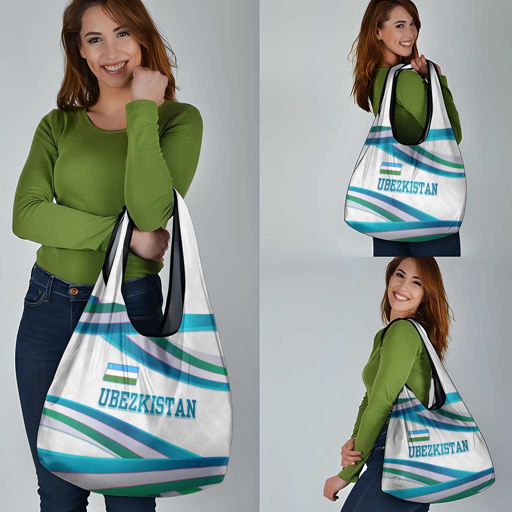Uzbekistan Grocery Bag with Ribbon Wave Design - Wonder Print Shop