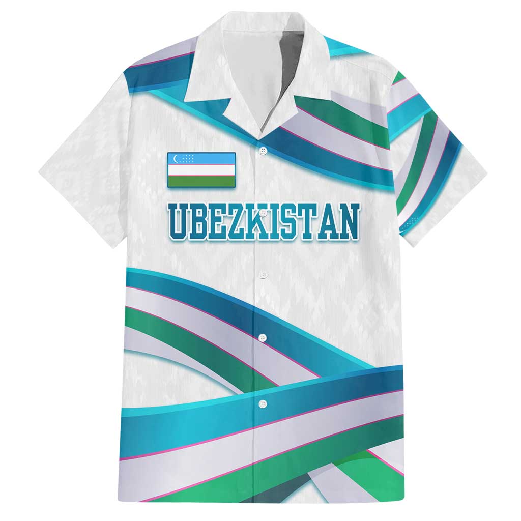Uzbekistan Hawaiian Shirt with Ribbon Wave Design - Wonder Print Shop