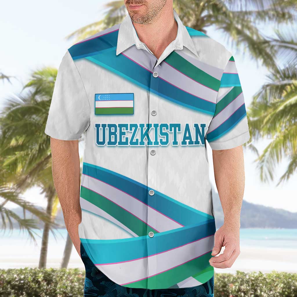 Uzbekistan Hawaiian Shirt with Ribbon Wave Design - Wonder Print Shop