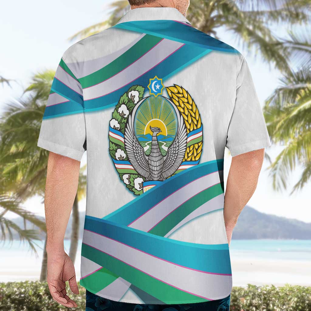 Uzbekistan Hawaiian Shirt with Ribbon Wave Design - Wonder Print Shop