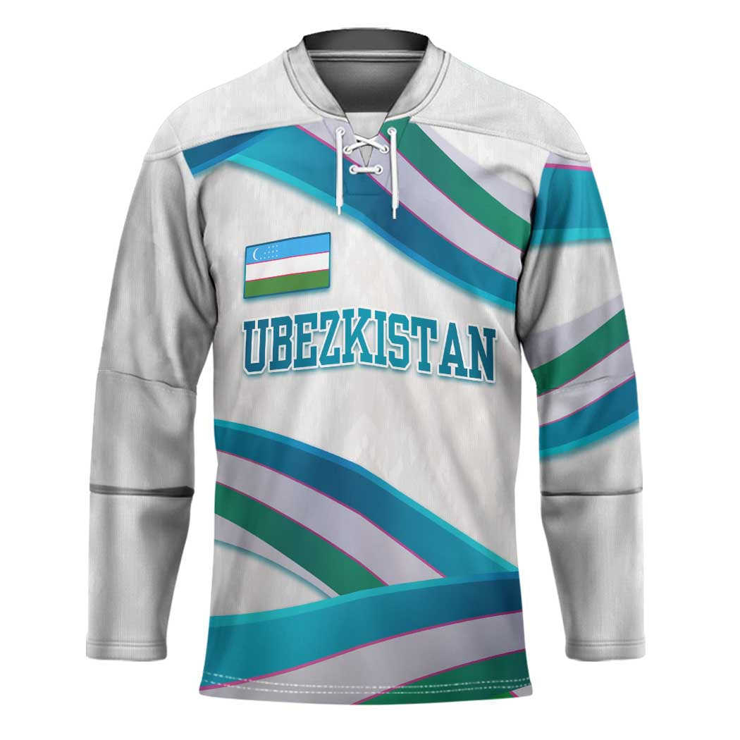 Uzbekistan Hockey Jersey with Ribbon Wave Design - Wonder Print Shop