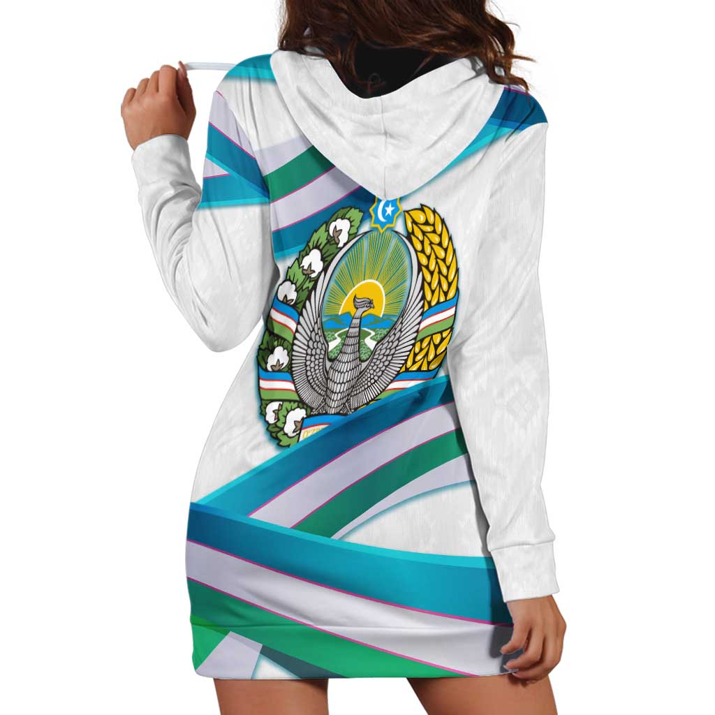 Uzbekistan Hoodie Dress with Ribbon Wave Design - Wonder Print Shop