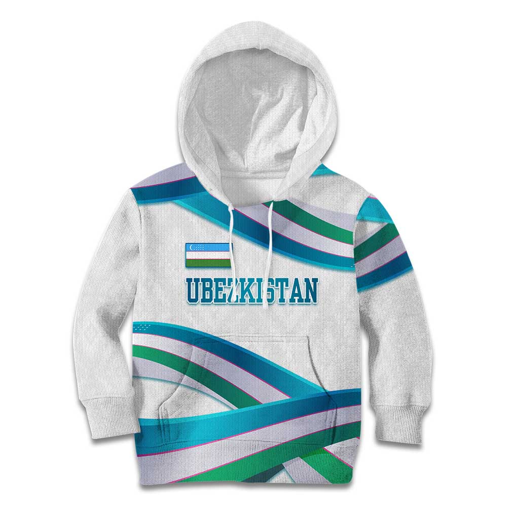 Uzbekistan Kid Hoodie with Ribbon Wave Design - Wonder Print Shop