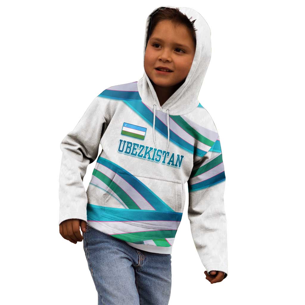 Uzbekistan Kid Hoodie with Ribbon Wave Design - Wonder Print Shop