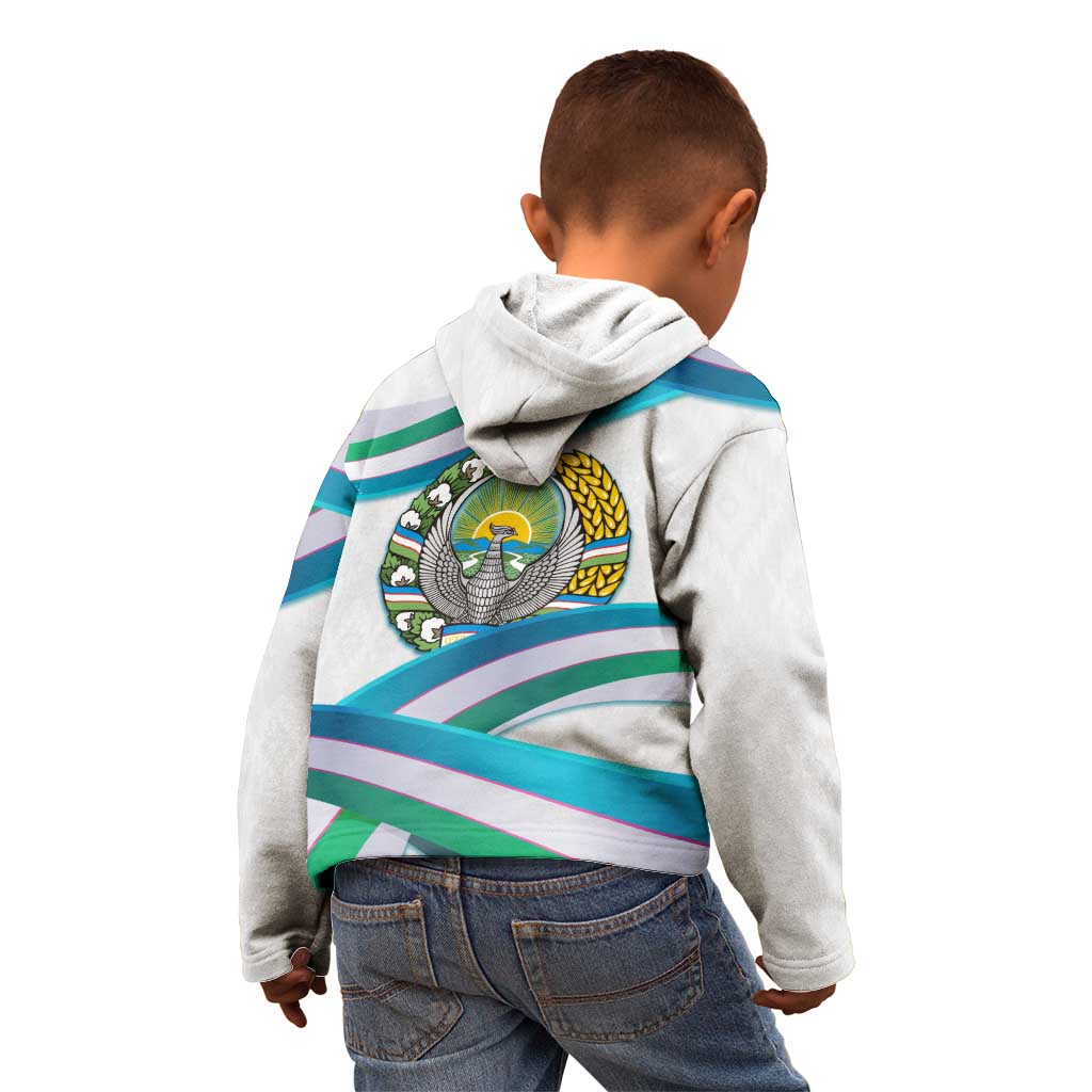 Uzbekistan Kid Hoodie with Ribbon Wave Design - Wonder Print Shop