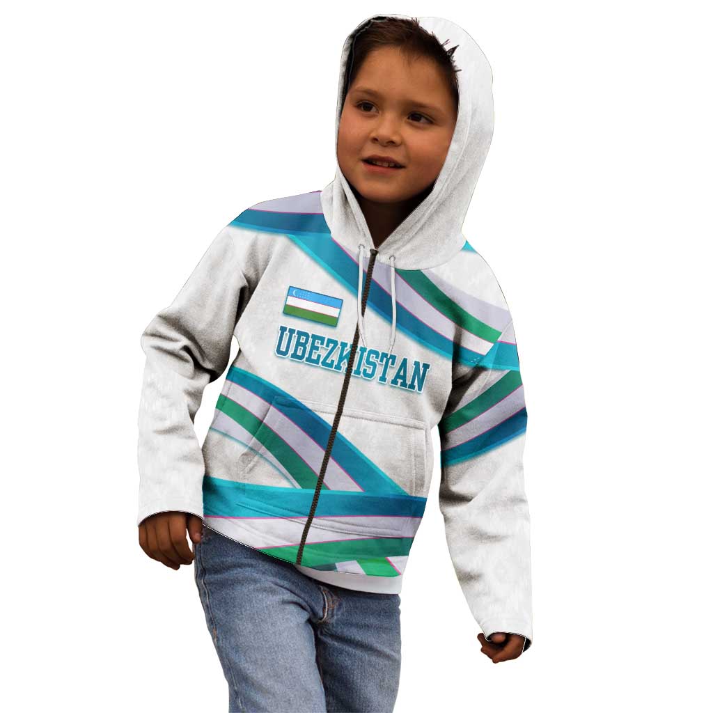 Uzbekistan Kid Hoodie with Ribbon Wave Design - Wonder Print Shop