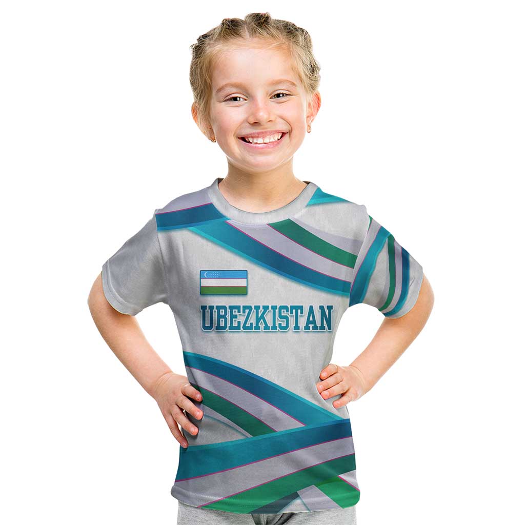 Uzbekistan Kid T Shirt with Ribbon Wave Design - Wonder Print Shop