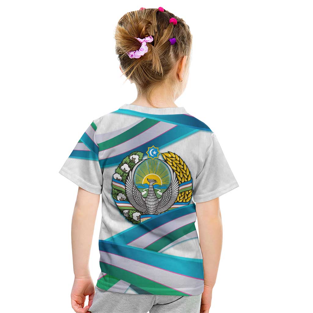 Uzbekistan Kid T Shirt with Ribbon Wave Design - Wonder Print Shop