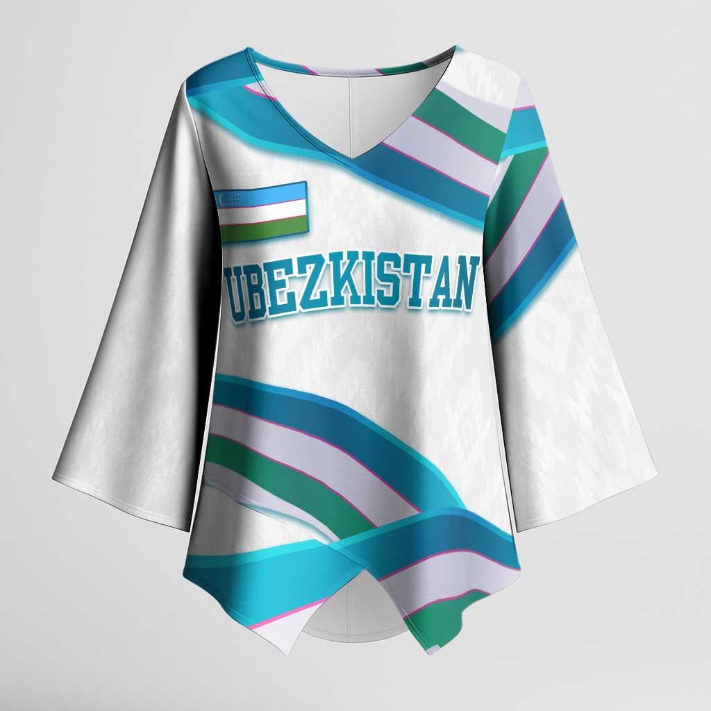 Uzbekistan Kimono Sleeve Blouse with Ribbon Wave Design - Wonder Print Shop