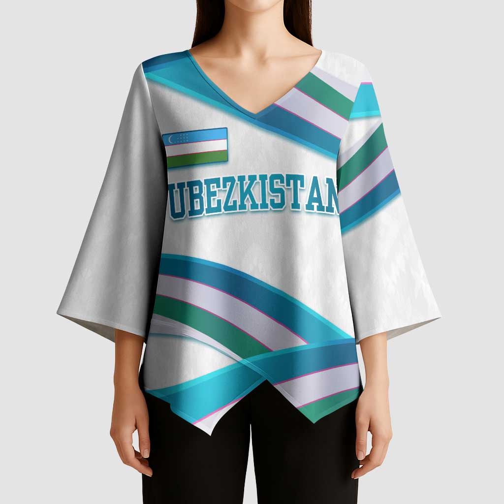 Uzbekistan Kimono Sleeve Blouse with Ribbon Wave Design - Wonder Print Shop