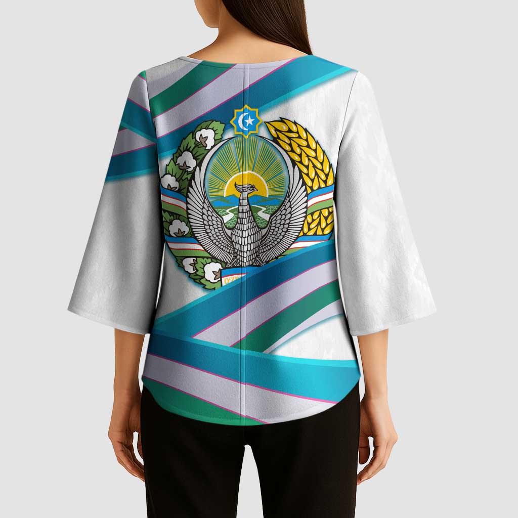 Uzbekistan Kimono Sleeve Blouse with Ribbon Wave Design - Wonder Print Shop