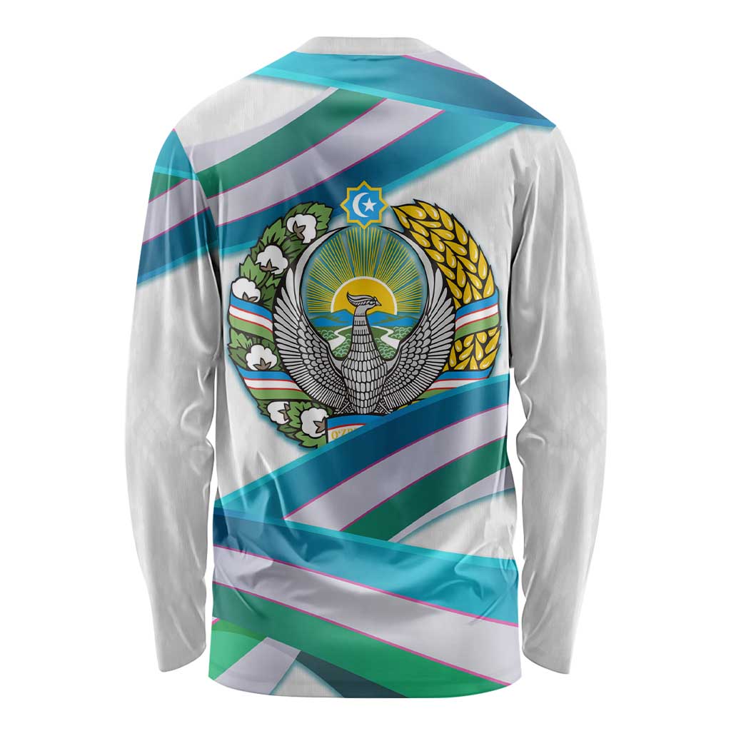 Uzbekistan Long Sleeve Shirt with Ribbon Wave Design - Wonder Print Shop