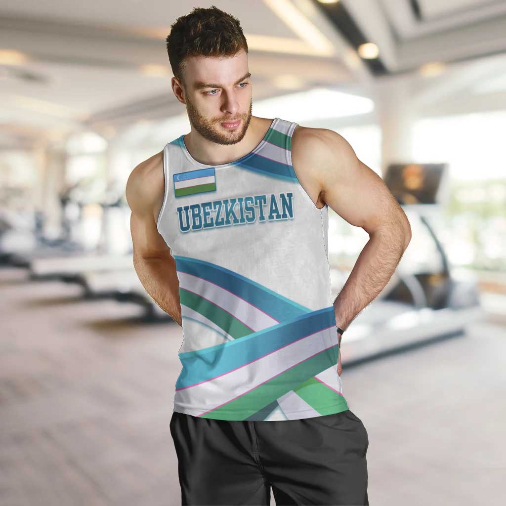 Uzbekistan Men Tank Top with Ribbon Wave Design - Wonder Print Shop