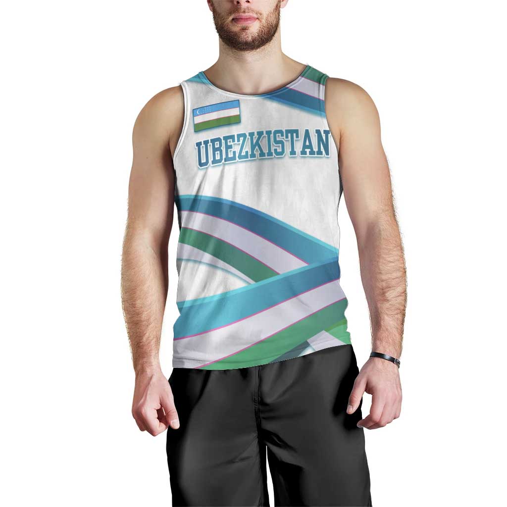 Uzbekistan Men Tank Top with Ribbon Wave Design - Wonder Print Shop