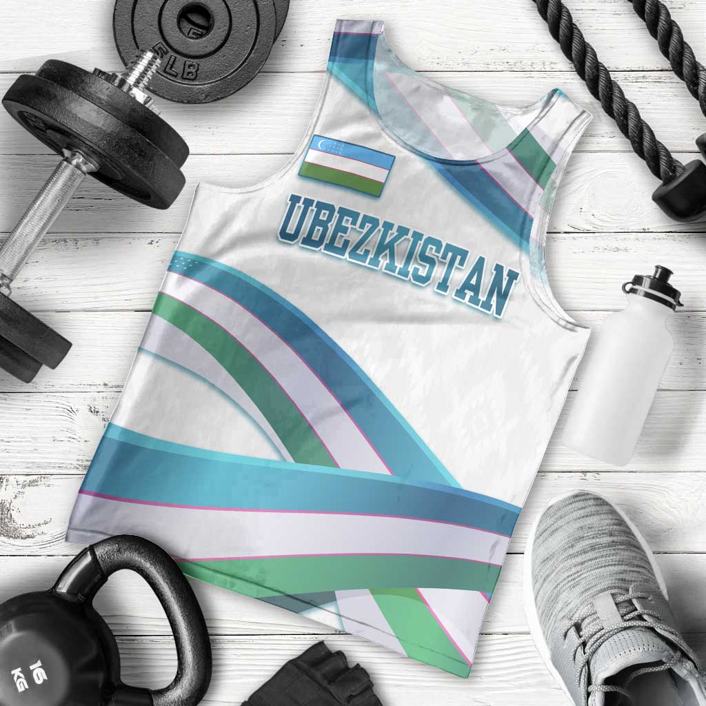 Uzbekistan Men Tank Top with Ribbon Wave Design - Wonder Print Shop