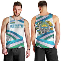 Uzbekistan Men Tank Top with Ribbon Wave Design - Wonder Print Shop