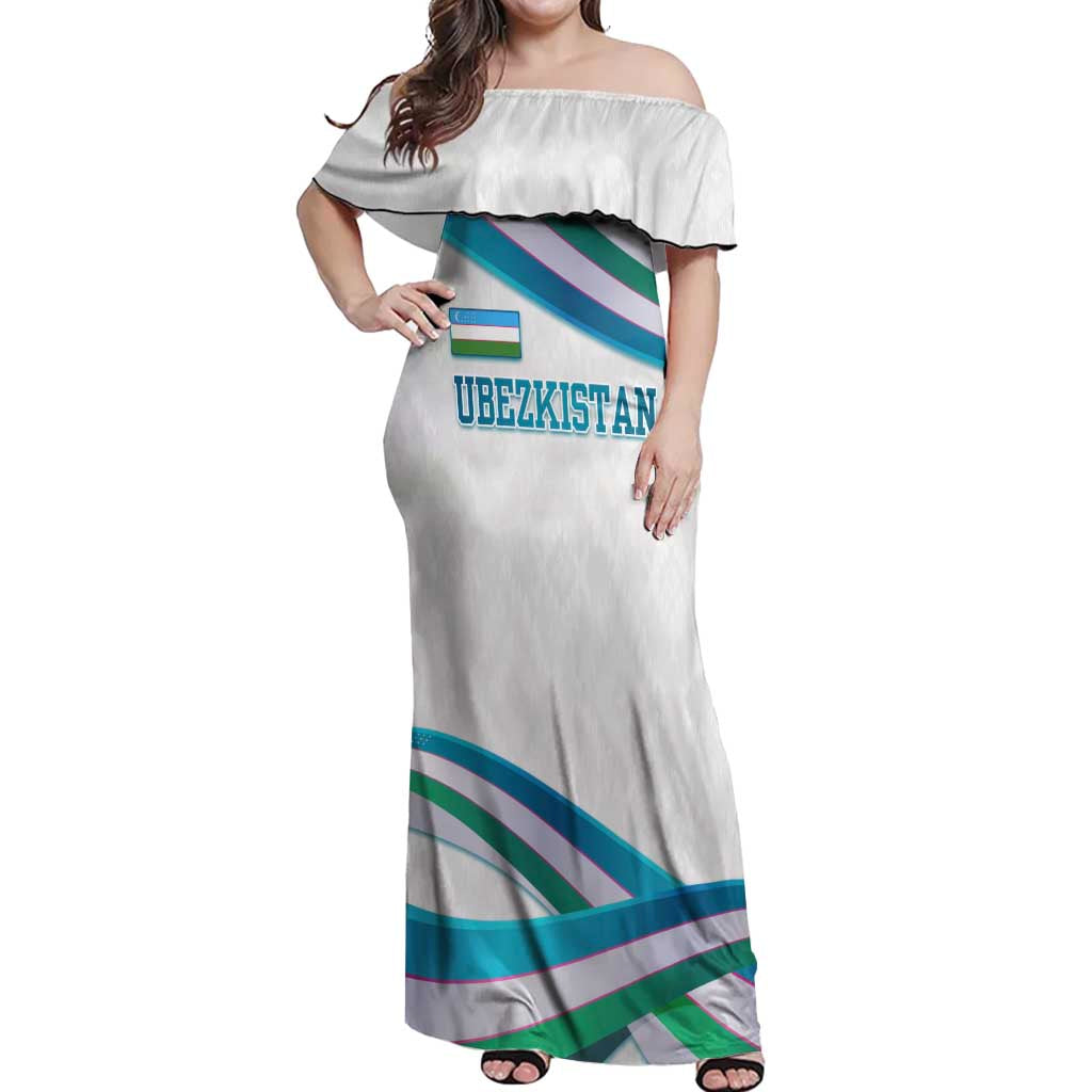 Uzbekistan Off Shoulder Maxi Dress with Ribbon Wave Design - Wonder Print Shop