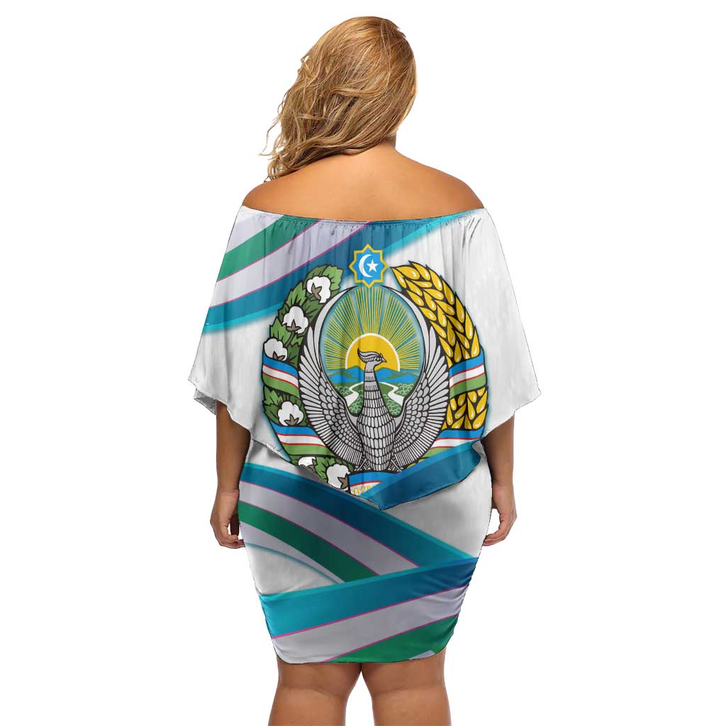 Uzbekistan Off Shoulder Short Dress with Ribbon Wave Design - Wonder Print Shop