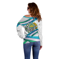 Uzbekistan Off Shoulder Sweater with Ribbon Wave Design - Wonder Print Shop