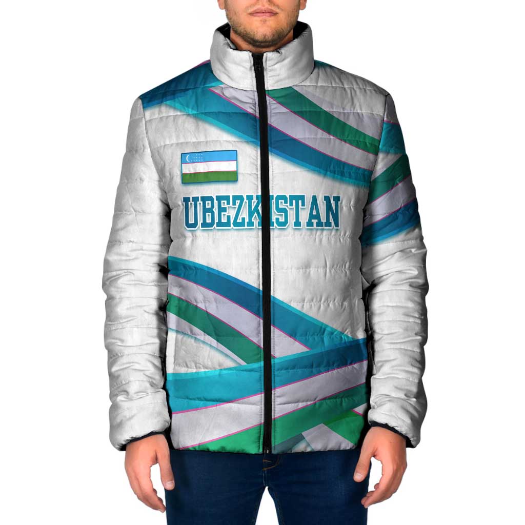 Uzbekistan Padded Jacket with Ribbon Wave Design - Wonder Print Shop