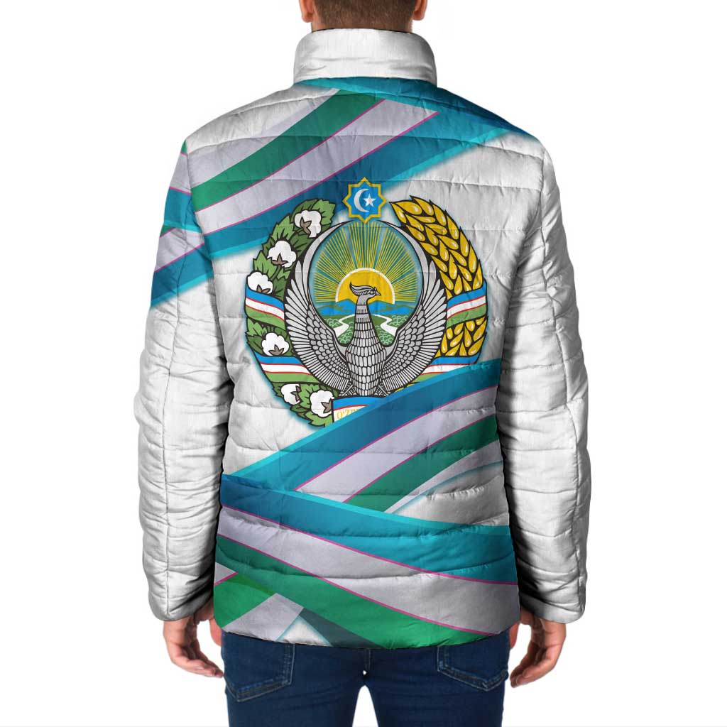 Uzbekistan Padded Jacket with Ribbon Wave Design - Wonder Print Shop