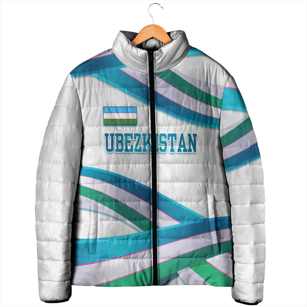 Uzbekistan Padded Jacket with Ribbon Wave Design - Wonder Print Shop
