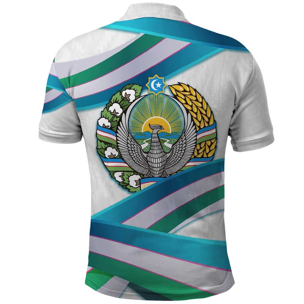 Uzbekistan Polo Shirt with Ribbon Wave Design - Wonder Print Shop