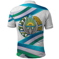 Uzbekistan Polo Shirt with Ribbon Wave Design - Wonder Print Shop
