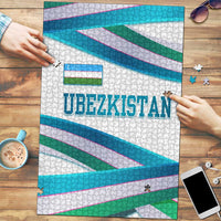 Uzbekistan Puzzle with Ribbon Wave Design - Wonder Print Shop