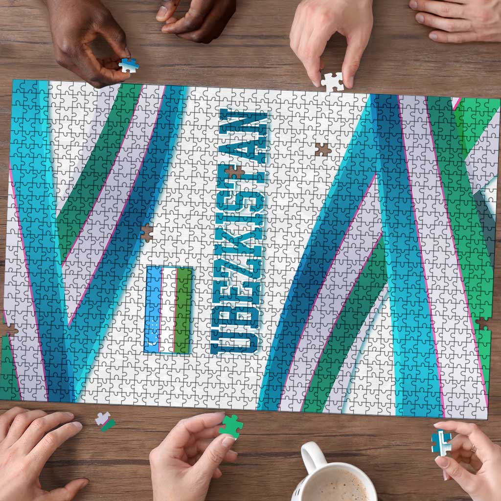Uzbekistan Puzzle with Ribbon Wave Design - Wonder Print Shop