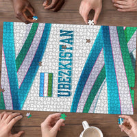 Uzbekistan Puzzle with Ribbon Wave Design - Wonder Print Shop