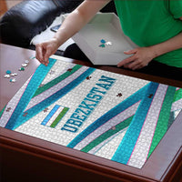 Uzbekistan Puzzle with Ribbon Wave Design - Wonder Print Shop